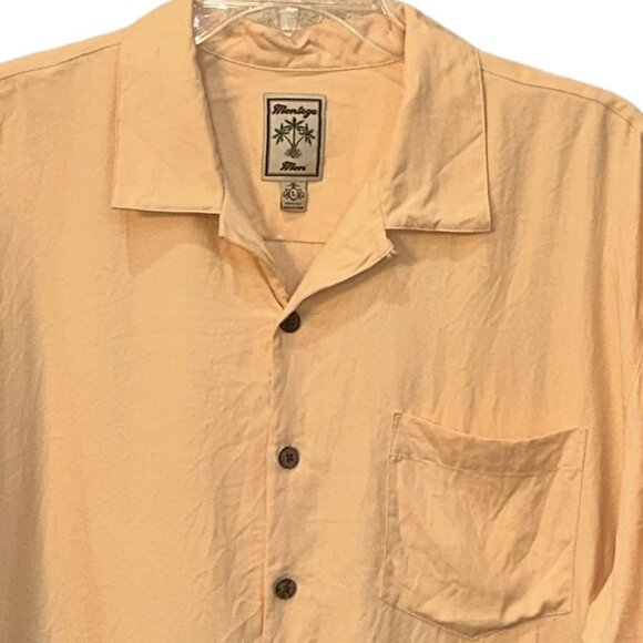 Montego‎ Mon Silk Button Down Peach Short Sleeve Shirt Size Large - Picture 2 of 5
